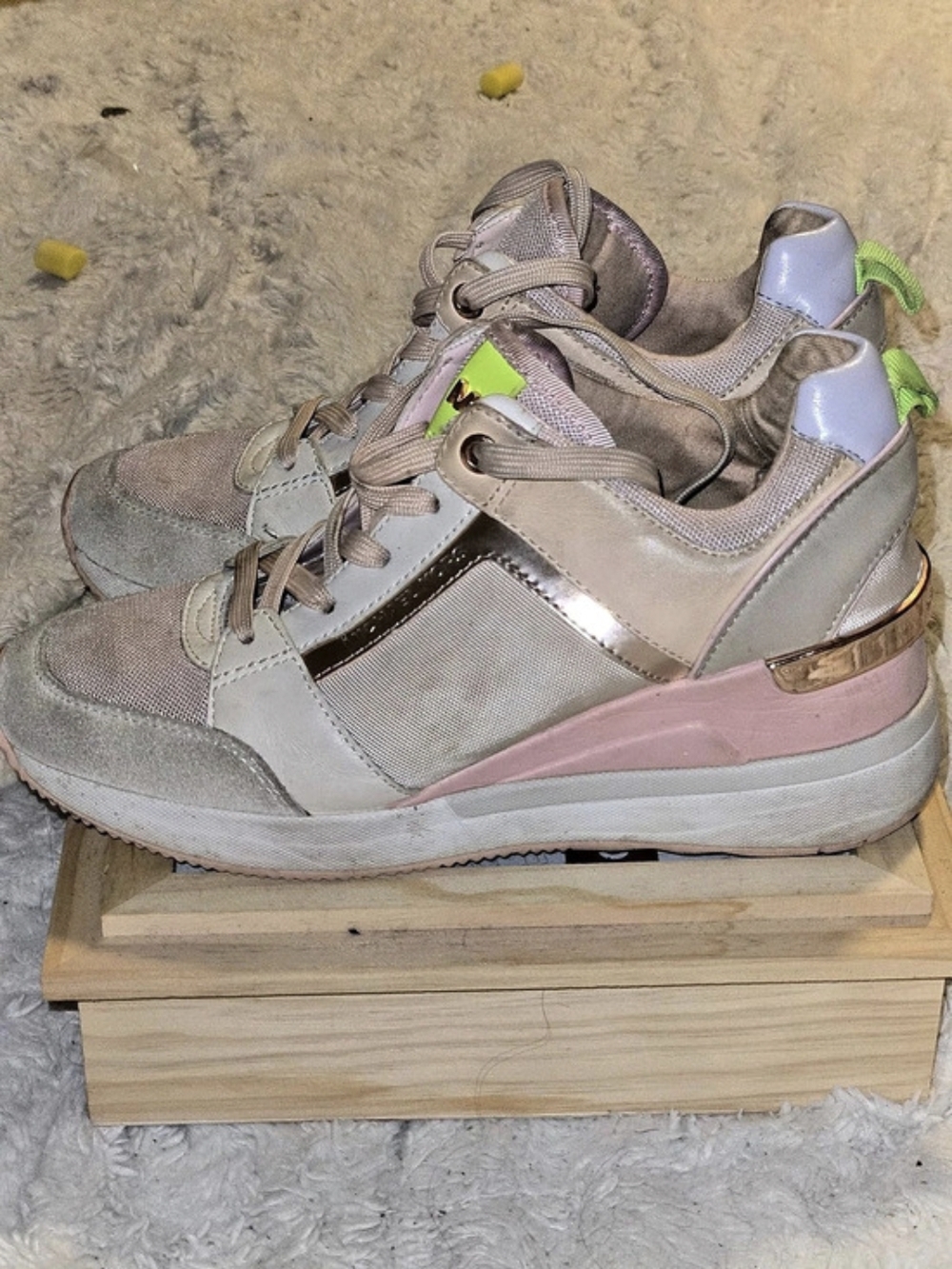 Michael Kors Allie Wrap Trainer Pink & Gray Wedge Sneakers